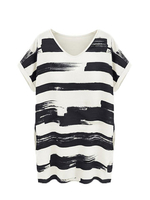 Chiffon Stripe Printed Round Collar Short Sleeve Blouse