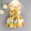 Chiffon Sunflower Print Tie Sleeveless O-neck Dress For Kids Girls