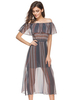 Chiffon Women Off Shoulder Sleeveless Striped Print Dresses