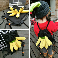 Children 3D Banana Cartoon Canvas Backpack Drawstring School Bag for Kindergarten Kids