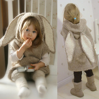 Children Girl Big Rabbit Ears Sleeveless Hooded Knitted Sweater