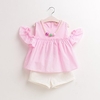 Children Girl Cold Shoulder Pleated O-neck Short Sleeve Suit