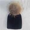 Children Warm Winter Wool Knit Beanie Raccoon Fur Pom Bobble Hat Crochet Ski Cap