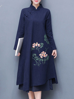 Chinese Style Casual Loose Women Two Layer Dresses