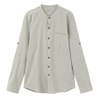 Chinese Style Cotton Linen Long Sleeve Chest Pocket Stand Collar Dress Shirts for Men