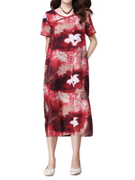 Chinese Style Elegant Women Frog Flower Printed Split Maxi Dress