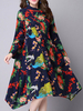 Chinese Style Floral Printed Long Sleeve Plate Buckle Dresses