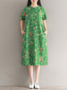 Chinese Style Floral Printed Short Sleeve Side Split Dresses