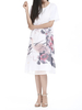 Chinese Style Floral Printed Slim Linen Chiffon Dress Short Sleeve For Women