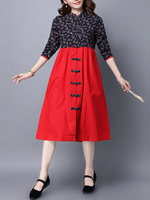 Chinese Style Half Sleeve Plate Buckles Patchwork Dresses