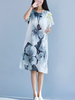 Chinese Style Ink Printed Short Sleeve O-neck Women Dresses