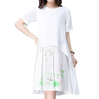 Chinese Style Printed Patchwork Dresses For Women