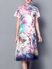 Chinese Style Printed Short Sleeve Stand Collar Dresses