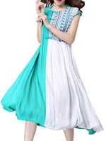 Chinese Style Short Sleeve Patchwork Stand Collar Dresses