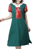 Chinese Style Short Sleeves Patchwork Printed Dresses