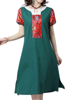 Chinese Style Short Sleeves Patchwork Printed Dresses
