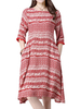 Chinese Style Stripe Tassel Patchwork A-Line Dress For Women