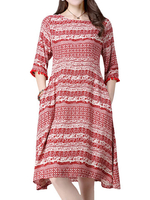 Chinese Style Stripe Tassel Patchwork A-Line Dress For Women