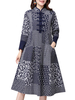 Chinese Style Vintage Printed Stand Collar Button A-Line Dress For Women