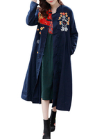 Chinese Style Women Embroidered Plate Buckles Long Sleeve Coats