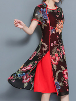 Chinese Style Women Short Sleeve Printed Slim Vintage Dresses