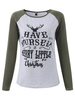 Christmas Deer Letter Printed Raglan Sleeve Contrast Casual Women Shirt