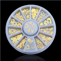 Christmas Golden Nail Art Stickers Tips Manicure DIY Decoration Round Wheel