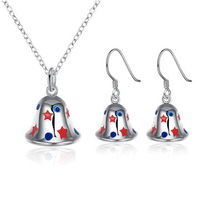 Christmas Jewelry Set Silver Plated Bell Oil Drip Star Earrings Necklace Kit
