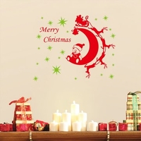 Christmas Moon Santa Claus Bear Ride Removable DIY Window Wall Sticker Home Party Decoration