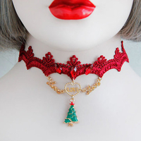 Christmas Necklace Christmas Tree Love Red Rhinestone Collar Necklace