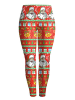 Christmas Santa Claus Printed High Waist Stretch Pencil Pants