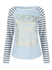 Christmas Stripe Letter Printed Raglan Sleeve Preppy Style Women T-Shirts