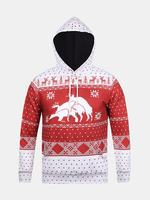 Christmas Theme Deer Snow Flakes Printing Front Pocket Casual Sport Hoodies