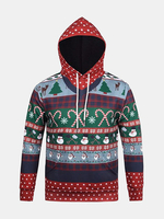 Christmas Theme Pattern Printing Front Pocket Casual Sport Hoodies