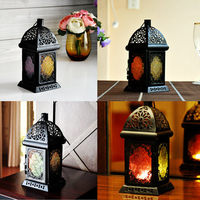 Classic Moroccan Style Glass Candle Holder Iron Candlestick Hanging Light Home Wedding Decor