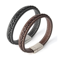 Classic Punk Leather Knitted Stainless Steel Men