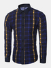 Classical Fashion Business Plaids Printing Band Collar Long Sleeve Dress Shirts for Men