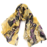 Classical Ink Hand-Painted Begonia Flower Printed Scarf Shawl