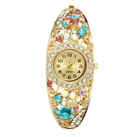 Cloisonne Retro Watch Vintage Alloy Flower Rhinestone Watch for Women Gift