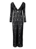 Cocktail Sexy Backless Black Long Sleeve Deep V Neck Lace Maxi Party Dress