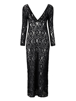 Cocktail Sexy Backless Black Long Sleeve Deep V Neck Lace Maxi Party Dress