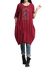 Cocoon Pleated Ethnic Printed Vintage Long Sleeve Women Dress