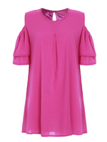 Cold Shoulder Flouncing Short Sleeve O-neck Mini Dress For Women