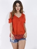Cold Shoulder Lace Patchwork Short Sleeve V-neck T-shirt For Women