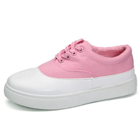 Color Blocking White Toe Lace Up Canvas Flat Casual Shoes