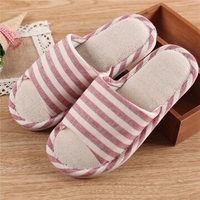 Color Macth Stripe Slip On Peep Toe Flat Home Slippers