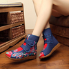 Color Match Hook Loop Canvas Ankle Embroidery Flat Flower Vintage Boots