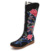 Colorful Embroidery Zipper Flower Mid Claf Vintage Boots For Women