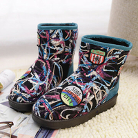 Colorful Letter Pattern Warm Faux Fur Lining Ankle Snow Boots