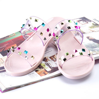 Colorful Rivet Peep Toe Transparetn Beach Casual Sandals